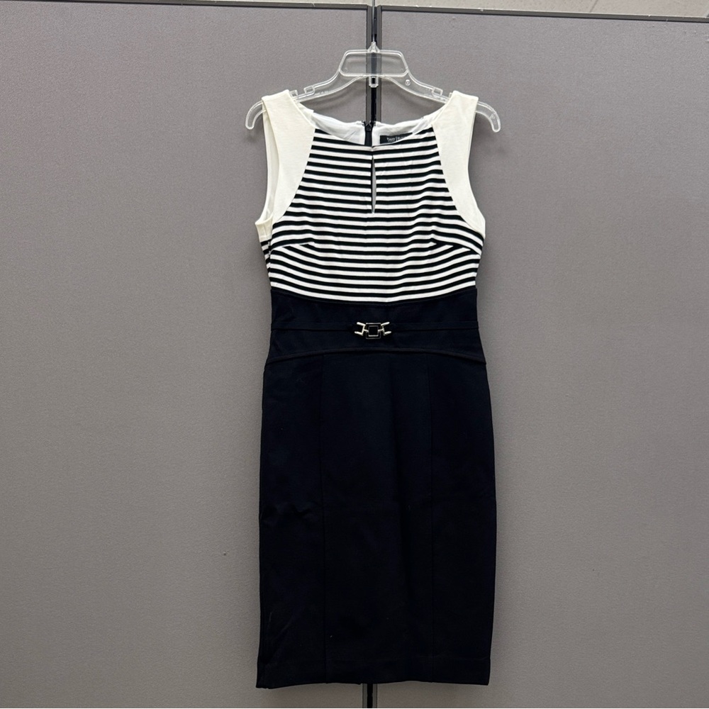 White House Black Market Striped Black and White Midi Dress -Size 4